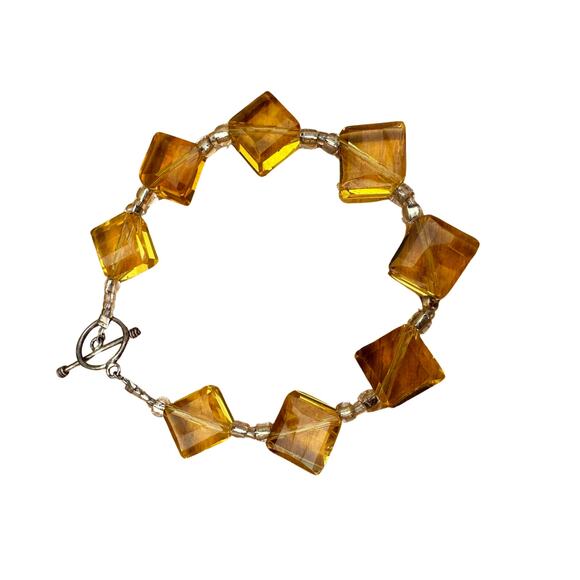 Yellow Glass Three Piece Jewelry Set Necklace, Bracelet, Earrings - Picture 2 of 9